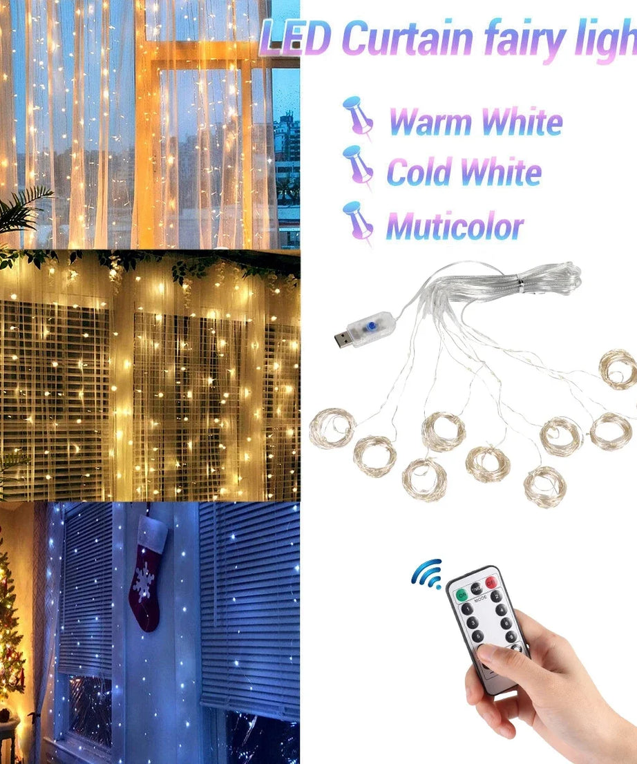 Christmas Lights Curtain Garland